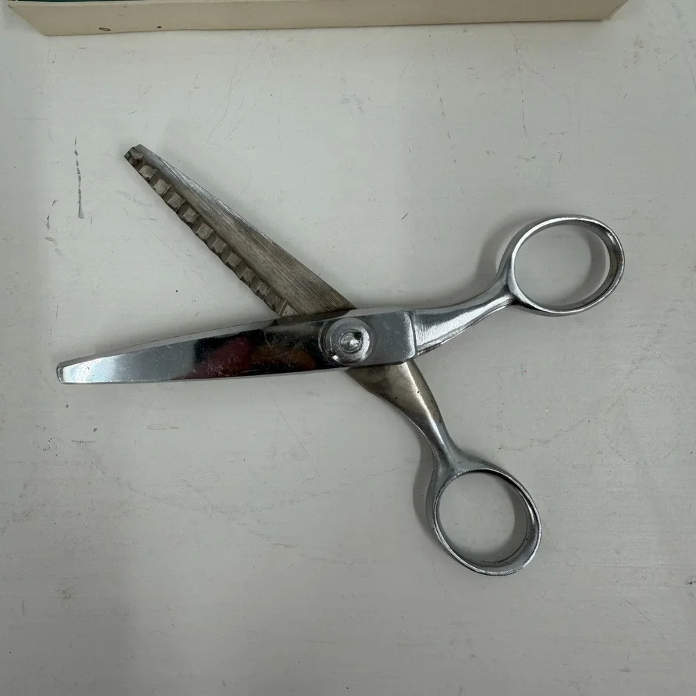 VTG Lindar Pinking‎ Shears Japan Sewing Scissors Original Box Chrome Retro